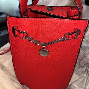 Red Leather Chain Tote Bag